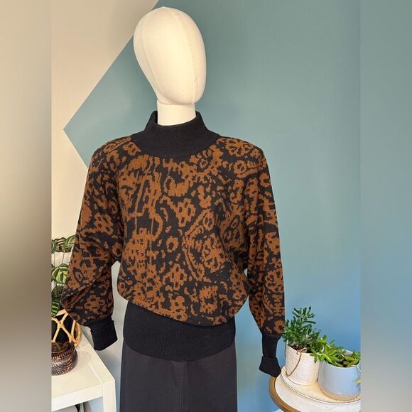 Jaeger Sweaters - Vintage 80s Jaeger Batwing Wool Sweater Bold Jacquard Knit Great Britain EUC S/M